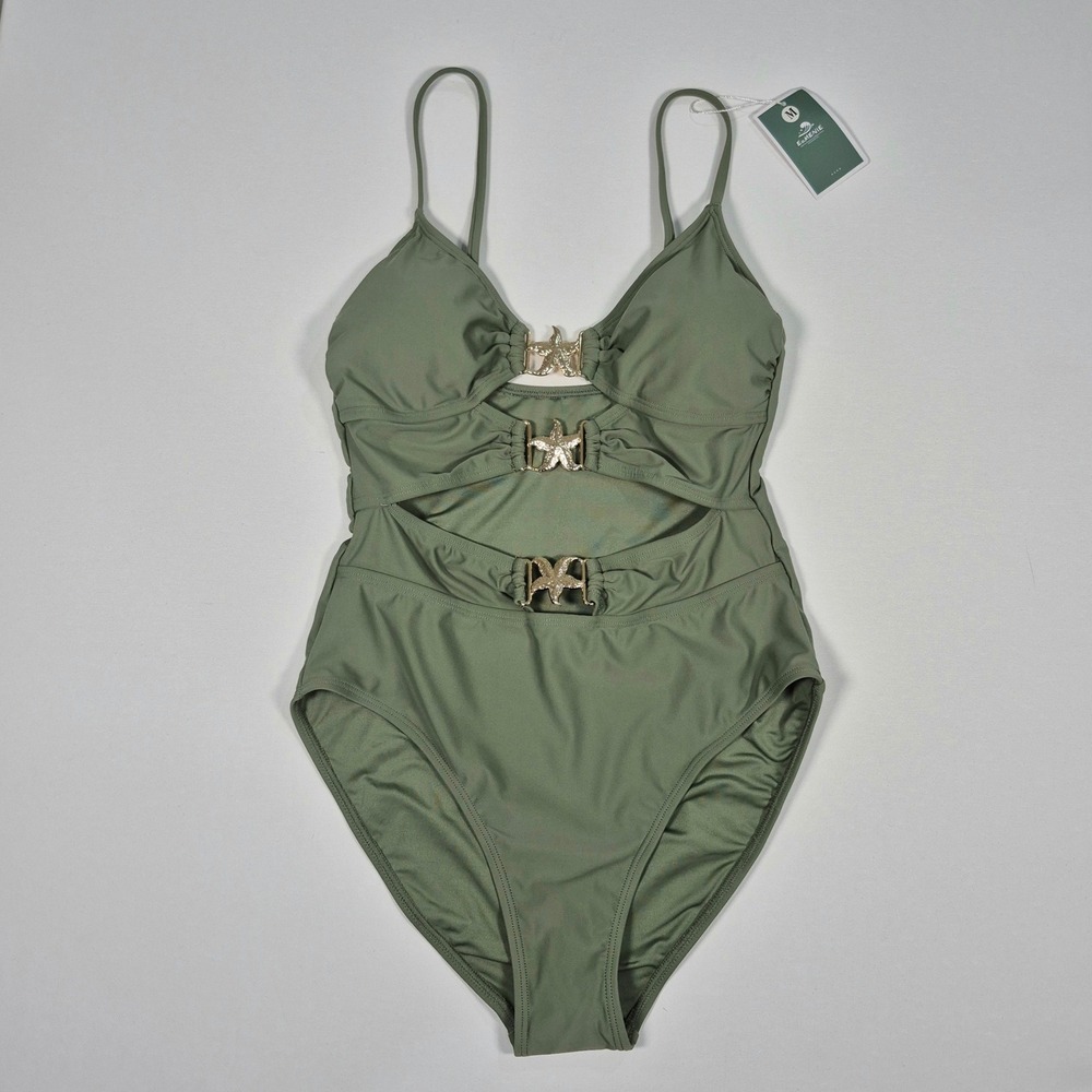 Eomenie Womens Olive Green Starfish Cutout One Piece Swimsuit Size M NWT